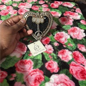 Mary Frances Black and Gold Beaded Heart Clutch